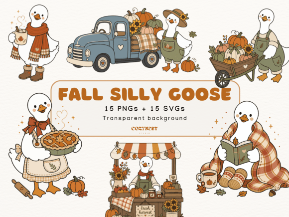 Adorable Autumn Silly Goose Clipart for Cozy Fall Projects