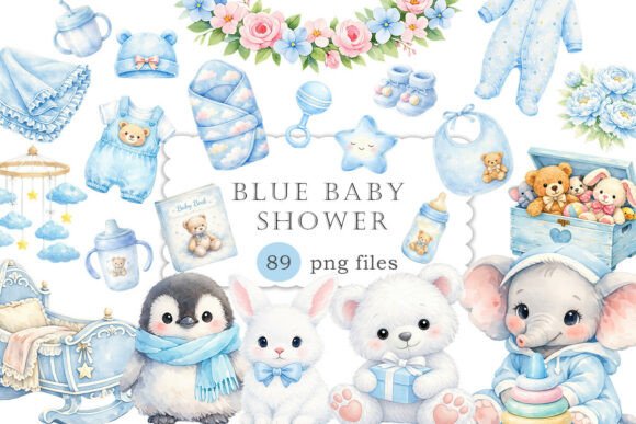 Blue Baby Shower Clipart Watercolor PNG: A Designer's Delicate Toolkit
