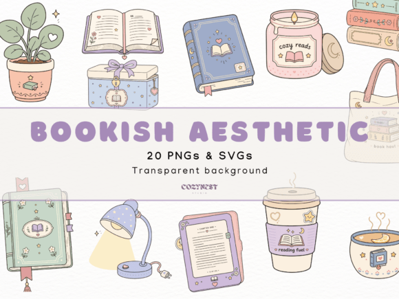Embrace the Reading Aesthetic with Modular Cozy Bookish Cliparts