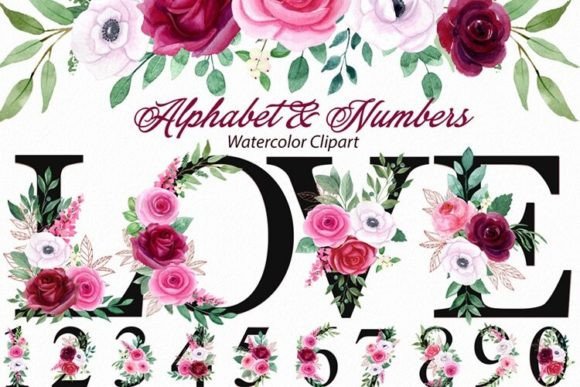 Floral Alphabet with Watercolor Flowers: Creative Design Elements