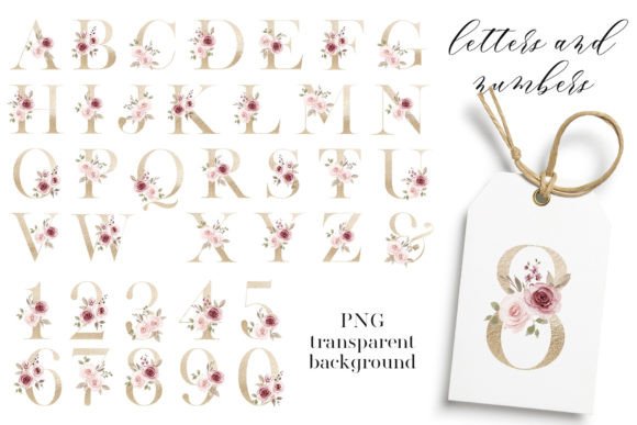 Gold Letters, Numbers. Floral Alphabet. for Creative Projects