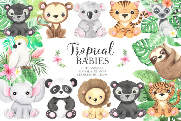 Watercolor Tropical Animals Clipart for Gentle Designs