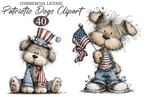 Whimsical Patriotic Dogs Clipart: Creative Project Ideas
